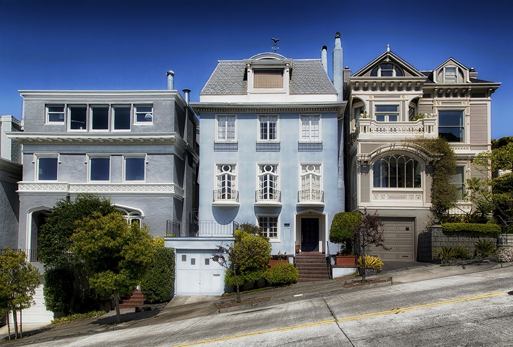 Houses on a slopped street